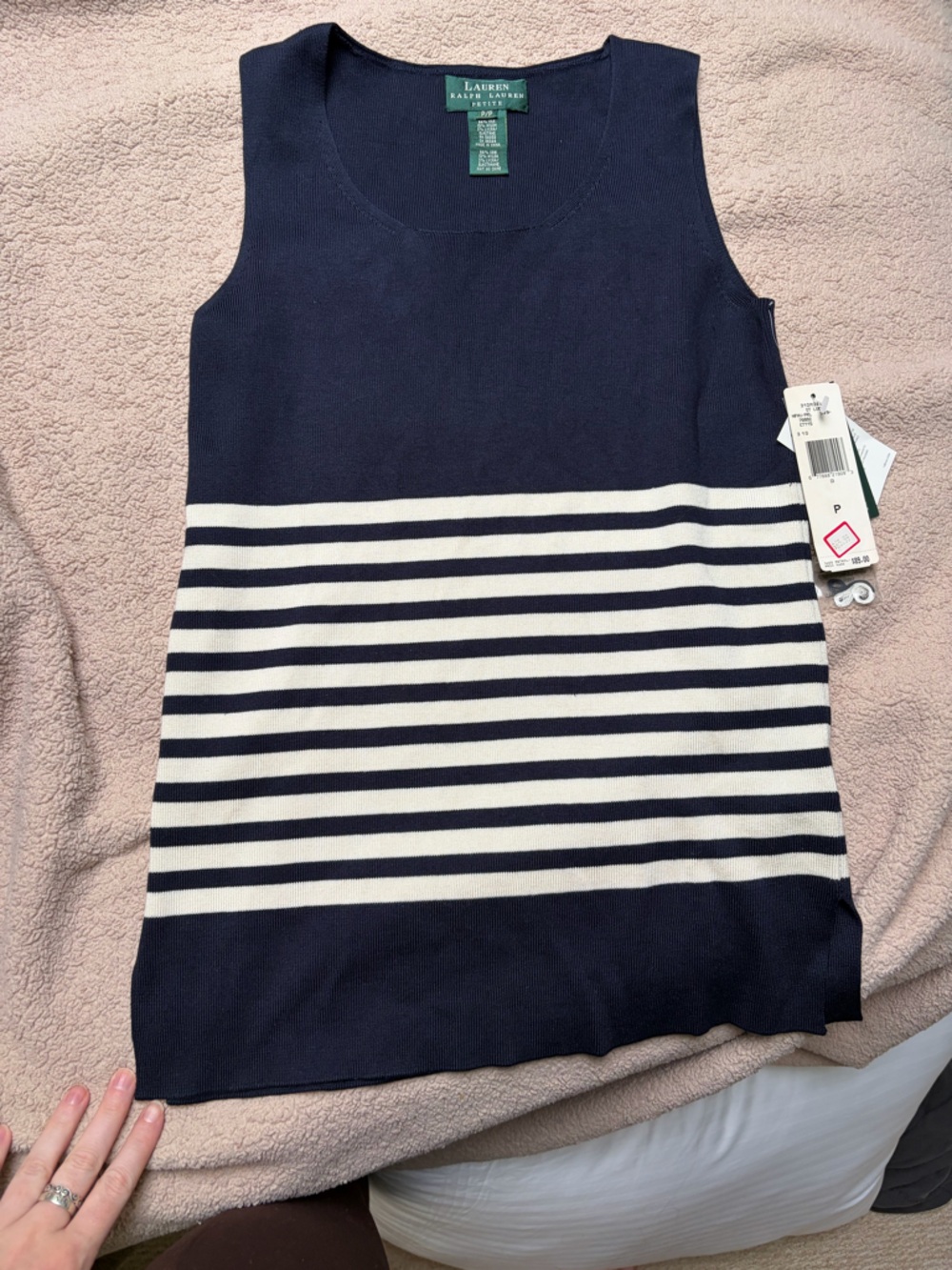 Silk Blend Lauren Ralph Lauren Navy and White Striped Tank